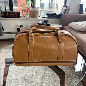 Vintage Samsonite Tan Leather Duffel Business Casual Travel Bag